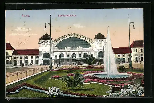 AK Basel, Blick von den Anlagen zum Bundesbahnhof