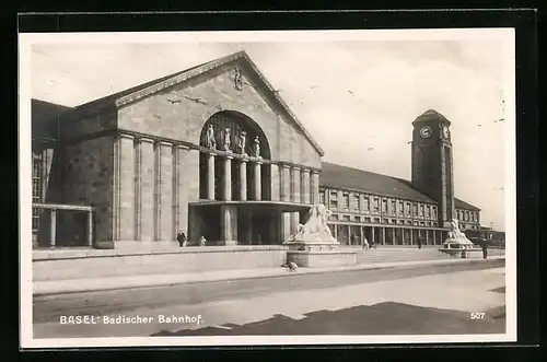 AK Basel, Badischer Bahnhof, Vorderansicht