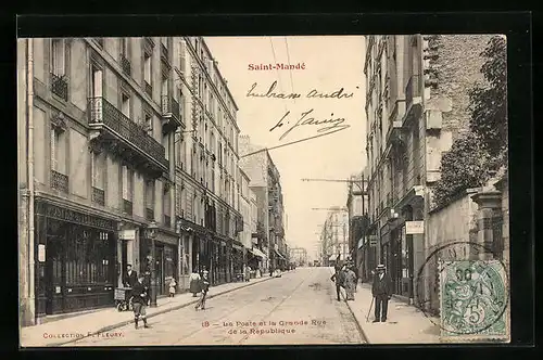 AK Saint-Mandé, La Poste et la Grande Rue de la Republique