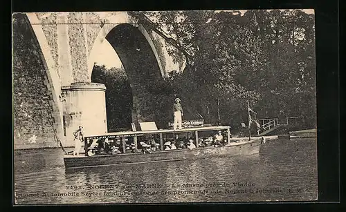 AK Nogent-sur-Marne, la Marne près du Viaduc, Canot Automobile Seyler faisant le service des promenades