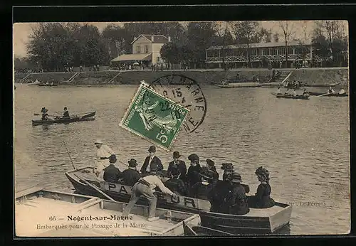 AK Nogent-sur-Marne, Embarquès pour le Passage de la Marne