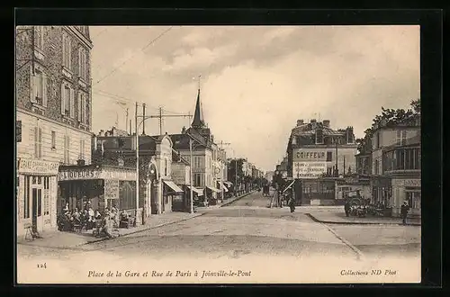 AK Joinville-le-Pont, Place de la Gare et Rue de Paris