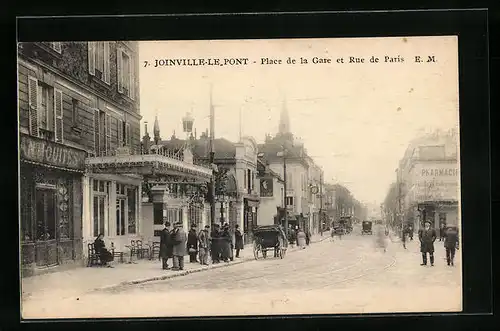 AK Joinville-le-Pont, Place de la Gare et Rue de Paris