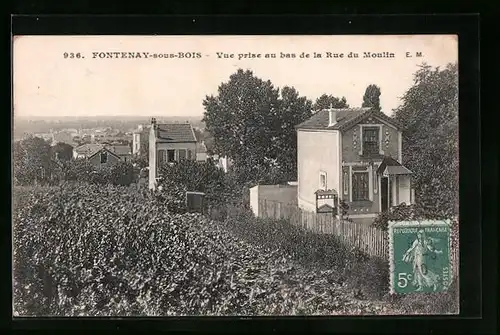 AK Fontenay-sous-Bois, Vue prise au bas de la Rue du Moulin