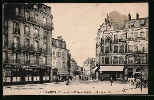 AK Charenton, Place de la Mairie et Rue Marty