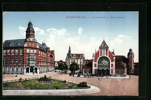 AK Gelsenkirchen, Hauptpostamt und Hauptbahnhof