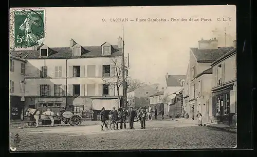 AK Cachan, Place Gambetta, Rue des deux Parcs