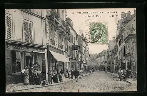 AK Villeneuve-Saint-Georges, La Rue de Paris, Strassenpartie