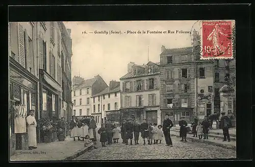 AK Gentilly, Place de la Fontaine et Rue Frileuse