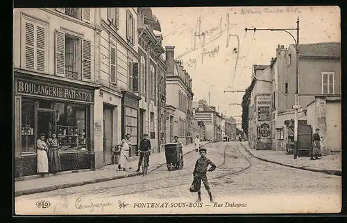 AK Fontenay-sous-Bois, Rue Dalayrac, Boulangerie, Patisserie, Strassenpartie