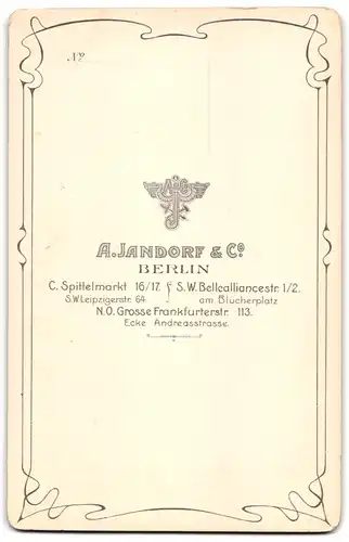 Fotografie A. Jandorf & Co., Berlin-C., Spittelmarkt 16-17, Bürgerlicher Herr in zeitgenössischer Kleidung