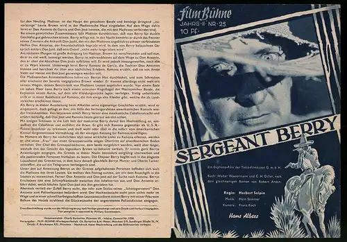 Filmprogramm Filmbühne Nr. 25, Sergeant Berry, Hans Albers, Toni von Bukovics, Regie: Herbert Selpin