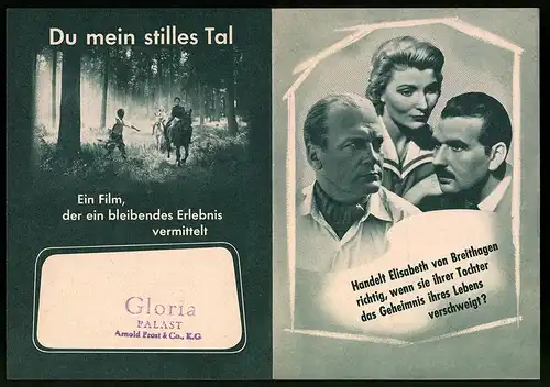 Filmprogramm Hausprogramm, Du mein stilles Tal, Curd Jürgens, Winnie Markus, Regie: Leonard Steckel