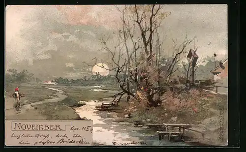 Künstler-AK Theodor Guggenberger: Herbstliche Landschaft im Nebel