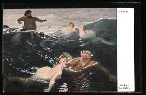 Künstler-AK Arnold Böcklin: Meerjungfrauen und Wassermänner im Meer