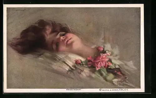 Künstler-AK Philip Boileau: Verträumt schauende junge Dame