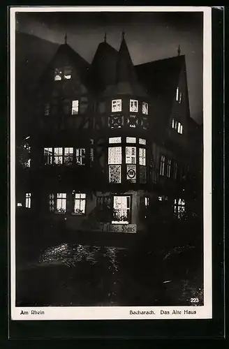 AK Bacharach am Rhein, Gasthof Altes Haus bei Nacht