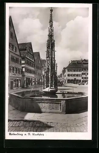 AK Rottenburg a. N., Marktplatz mit Geschäften und Brunnen