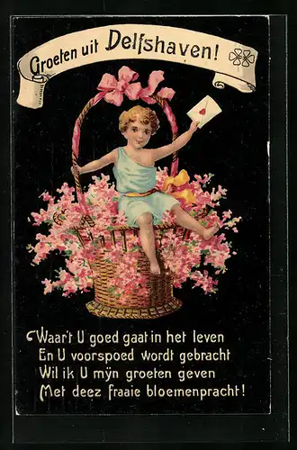 AK Delfshaven, Kind im Blumenkorb