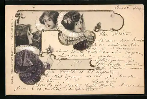 AK Damen in altertümlichen Kleidern, Jugendstil