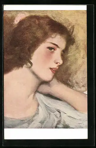 Künstler-AK G. Hirth`s Verlag, Serie: XIV, 6., Junge Frau in nachdenklicher Pose