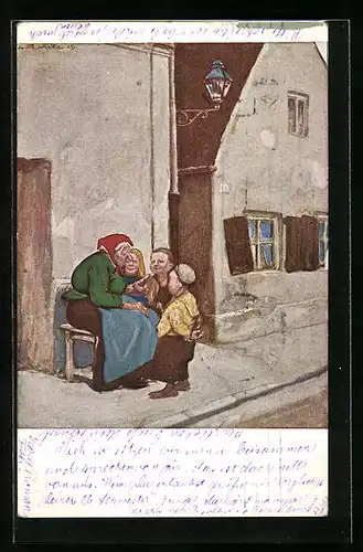 Künstler-AK G. Hirth`s Verlag, Serie: XXIX, 4., Kinder lauschen einer alten Frau auf der Strasse