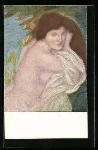 Künstler-AK G. Hirth`s Verlag, Serie: Nr. 4, Rothaarige halbnackte Frau in erotischer Pose