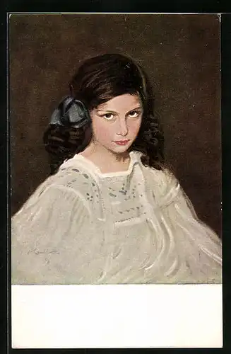 Künstler-AK G. Hirth`s Verlag, Serie: XIV, 1., Junges Mädchen mit schwarzen Haaren