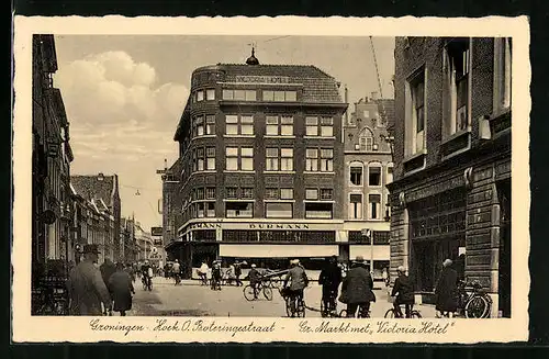 AK Groningen, Hoek O. Boteringestraat - Gr. Markt met Victoria Hotel