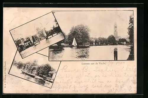 AK Loenen a/d Vecht, Panorama des Ortes und Bootspartien