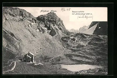 AK Rappenseehütte, Berghütte mit Linkerskopf