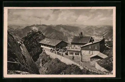 AK Wendelsteinhaus, Berghütte mit Alpenpanorama aus der Vogelschau