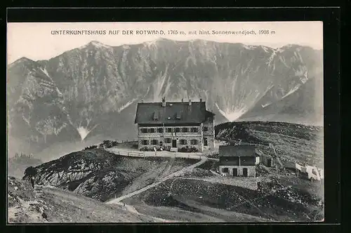 AK Unterkunftshaus an der Rotwand, Berghütte mit hinterem Sonnenwendjoch