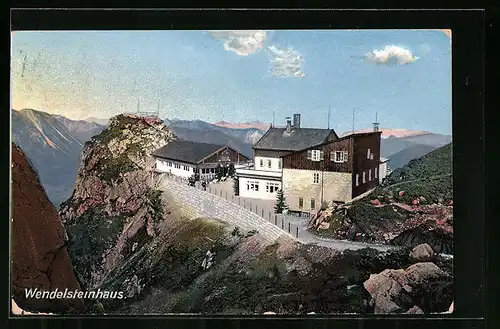 AK Wendelsteinhaus, Berghütte aus der Vogelschau