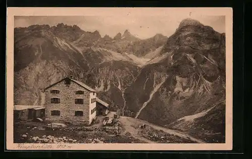 AK Kemptnerhütte, Berghütte bei Oberstdorf vor Oefnerspitze und Muttler