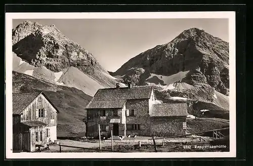 AK Rappenseehütte, Berghütte mit Rappenseekopf und Hochgrundspitze