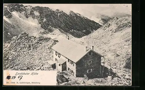 AK Landshuter Hütte, Berghütte aus der Vogelschau