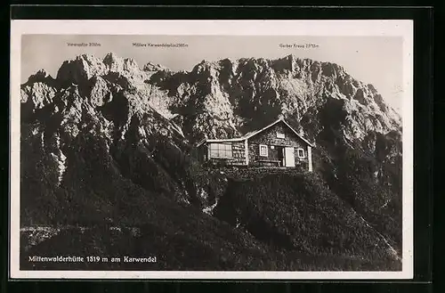 AK Mittenwalderhütte, Berghütte mit Gipfeln am Karwendel