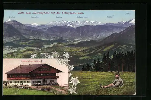 AK Blick vom Blomberghaus auf das Gebirgspanorama, Totalansicht der Berghütte
