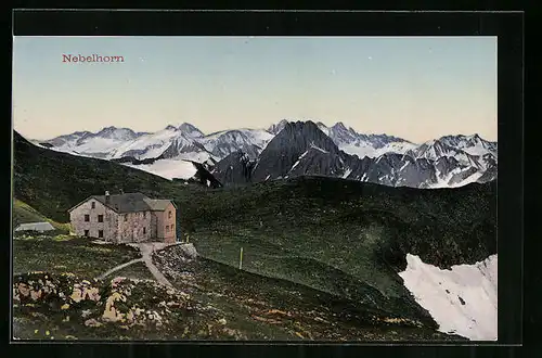 AK Berghütte am Nebelhorn mit Gebirgspanorama