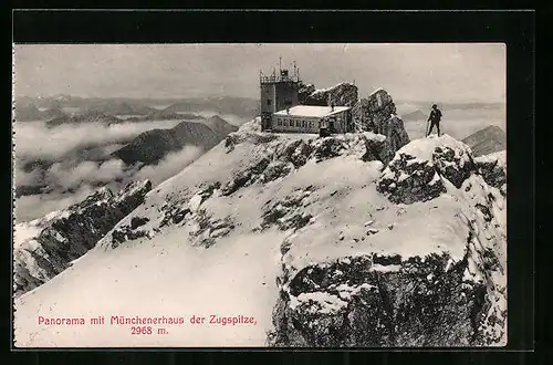 AK Münchenerhaus der Zugspitze, Berghütte aus der Vogelschau