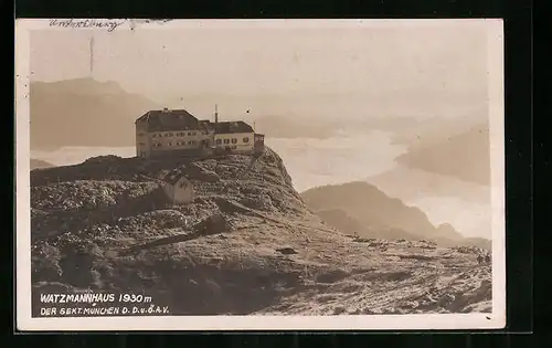 AK Watzmannhaus, Berghütte aus der Vogelschau