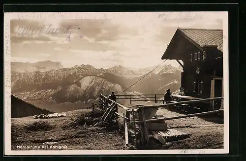 AK Hörndlhütte bei Kohlgrub, Berghütte mit Talblick