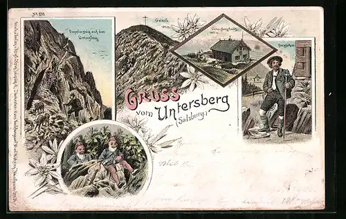 AK Untersberghaus, Berghütte, Bergführer, Dopplersteig auf den Untersberg i. Salzburg