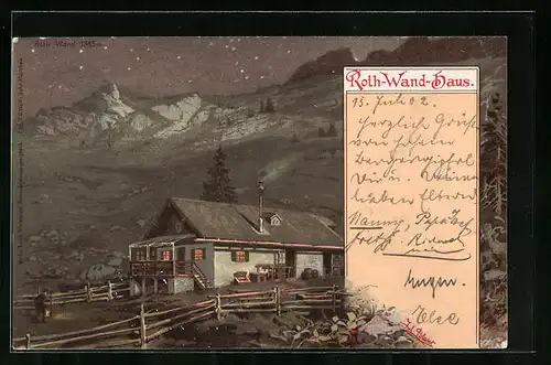 AK Roth-Wand-Haus, Berghütte mit Roth-Wand bei Nacht
