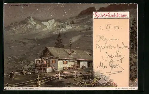 AK Roth-Wand-Haus, Berghütte mit Roth-Wand bei Nacht