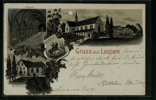 Mondschein-Lithographie Loccum, St. Georgskapelle, Kreuzgang