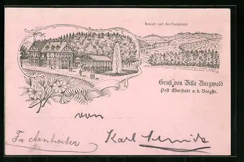 Lithographie Eberstadt, Gasthaus Villa Burgwald