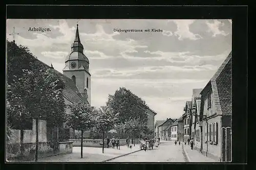 AK Arheilgen, Dieburgerstrasse mit Kirche