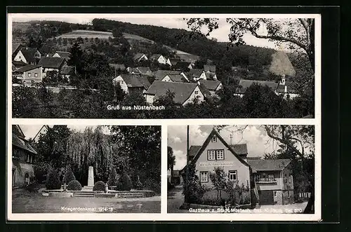 AK Mosbach-Nüstenbach, Gasthaus zur Stadt Mosbach, Kriegerdenkaml 1914-18, Teilansicht